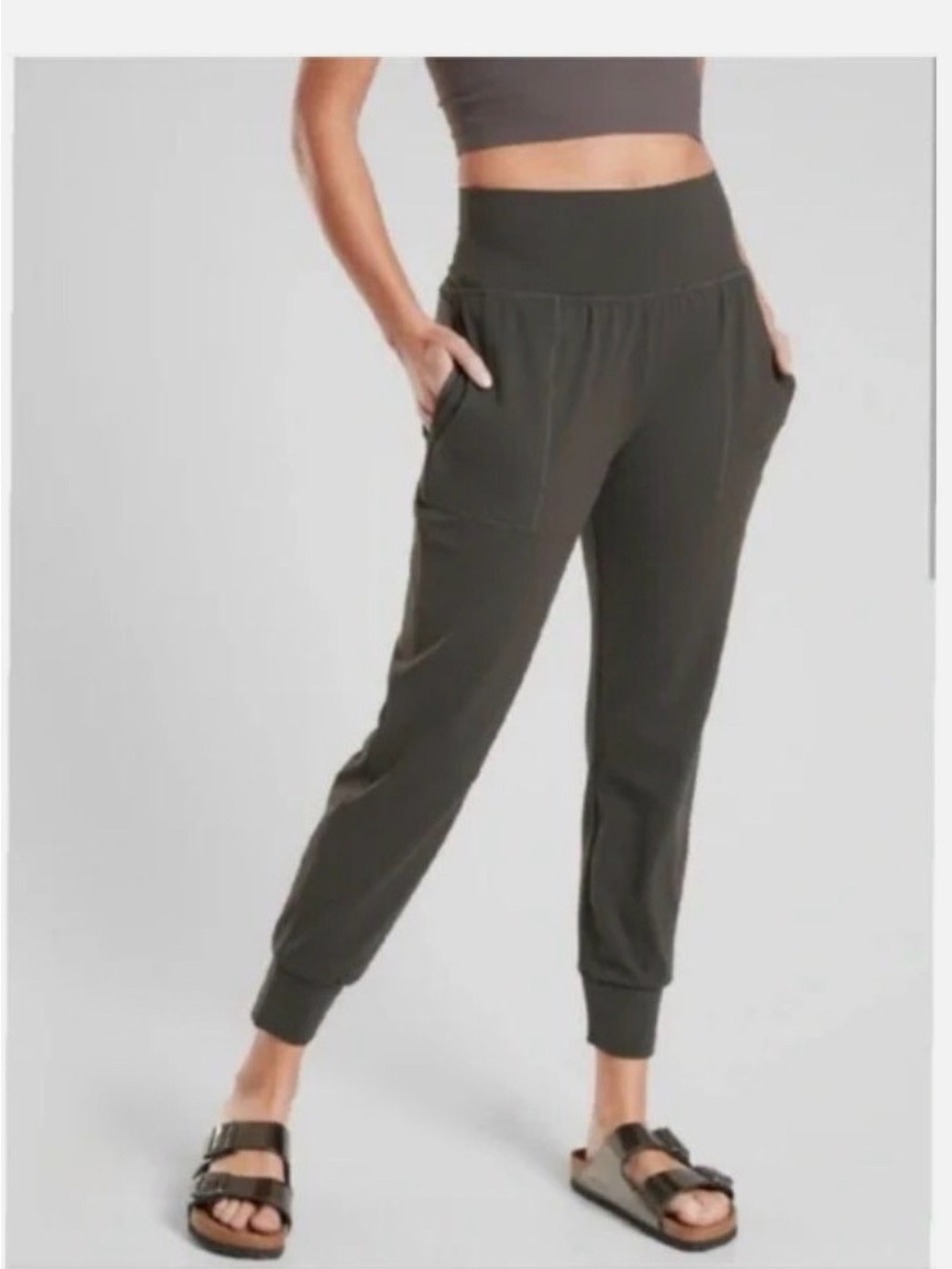 High-Waist Jogger Pants in Olive Green